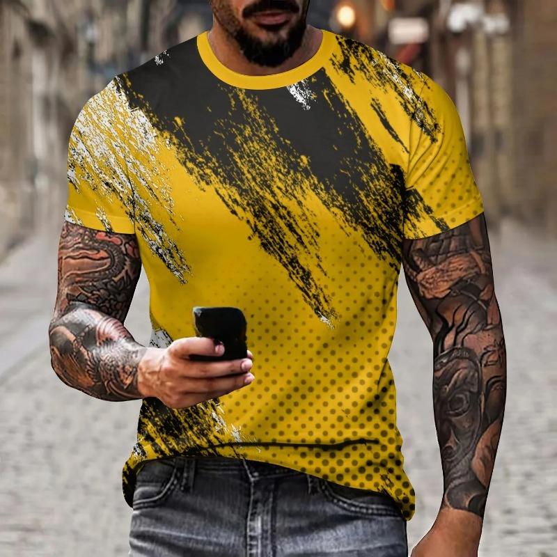 New Summer Fashion Men's 3D Printing Graffiti Pattern Loose T-Shirt Street Trendy Casual Short-Sleeved Oversized Male Clothing