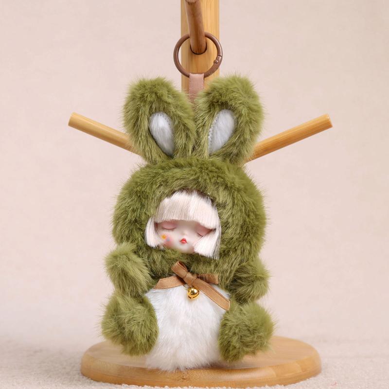 Cute Rabbit Vinyl Dolls Key Chains Plush Stuffed Soft Keyring Backpack Pendants Decoration Toys Gifts