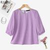 ZANZEA Women Casual Round Neck 3/4 Sleeve Loose Print Blouse