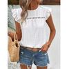 Summer New Round Neck Hollow Loose Lace Shirts Women Elegant Solid Ruffled Short Sleeve Casual Blouse Women Tops Slim Fit Vintage Fashion Shirt 26600