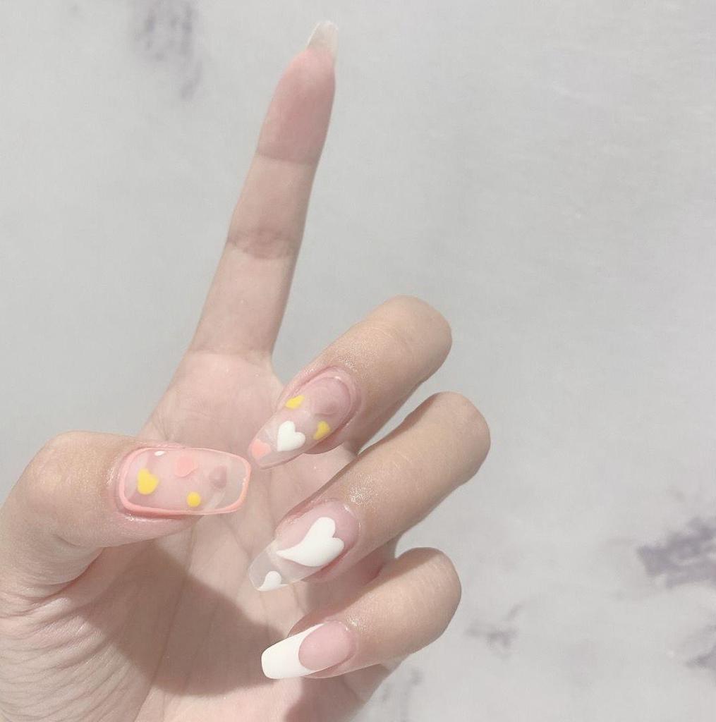 Waterproof Peach Pink Princess Wearable French Manicure False Nail Stickers
