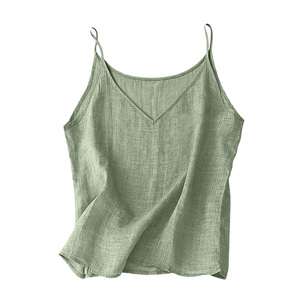Dames V-hals Mouwloze Tanktop Camisole Lichtgewicht Linnen Stof Losse Pasvorm Basic Casual Vest Blouse voor de Zomer