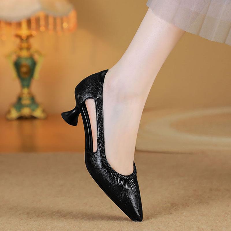 

6CM Fashion Mary Jane Single Shoes Commuter Soft Sole Work Shallow Sandals Pointed Versatile Not Tired Foot Temperament Women s Shoes 40