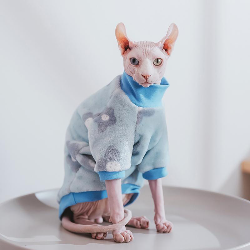 Sphynx Cat Clothes Winter Warm Pet Cat Hoodies Cute Floral Soft Flannel Kitten Cat Pajamas Costumes For Sphinx Devon Rex Cats