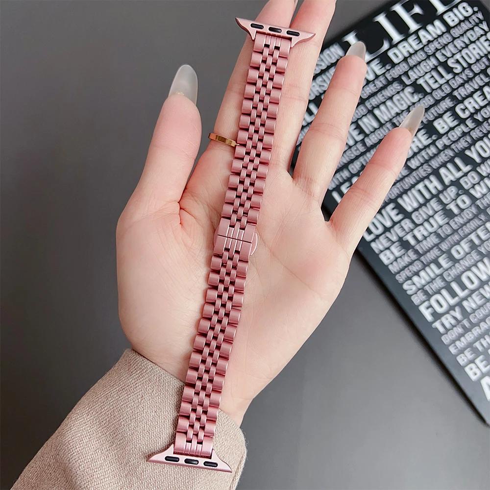 Women Slim Straps for Apple Watch Ultra 2 49mm 10 46mm 42mm Stainless Steel Band Iwatch Series 9 8 7 6 5 SE 41mm 40 45mm 44 38mm