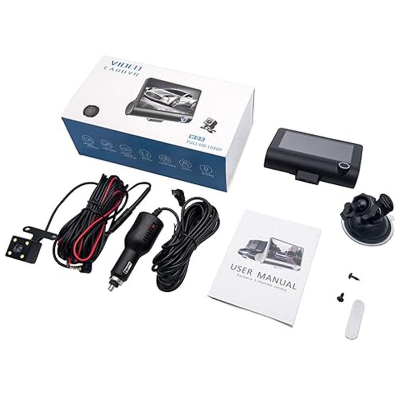 Видеорегистратор для автомобиля Автомобильный видеорегистратор 4-дюймовый Видеозапись переднего и заднего вида 3 способа 1080P Видеорегистратор