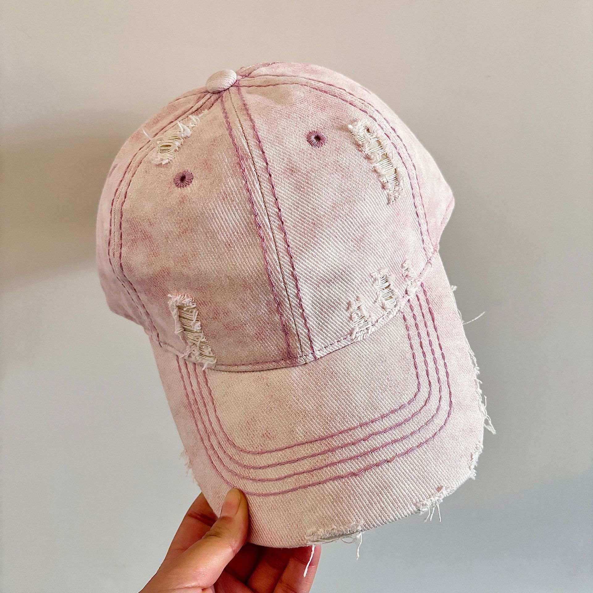 

Весняно-літні повсякденні кепки з козирком чоловічі показують їхні обличчя маленькі універсальні сонцезахисні капелюхи особистість рвані джинсові бейсболки жіночі M（56-58cm） рожевий