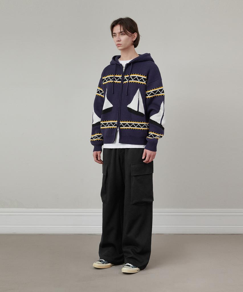 Glw Oversized Sailing Hooded Knit Zip-Up Navy