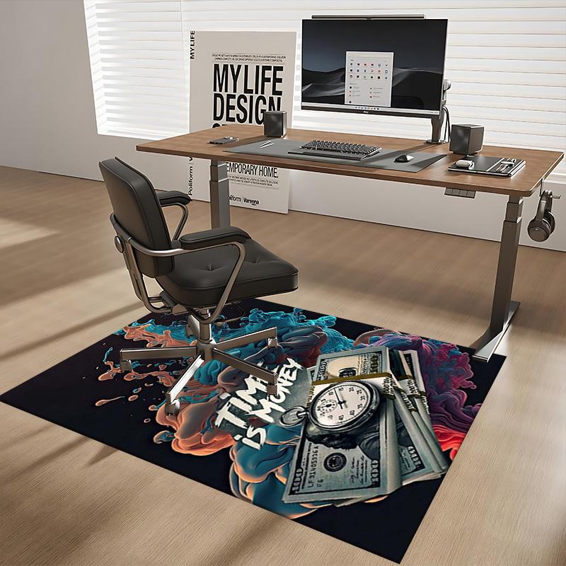 1pc Anime Cartoon Design Chair Mat - Time is Money - Office Desk Pad, Non-Slip Carpet for Home Decor, Gaming Room, Bedroom, Living Room, Birthday Gift