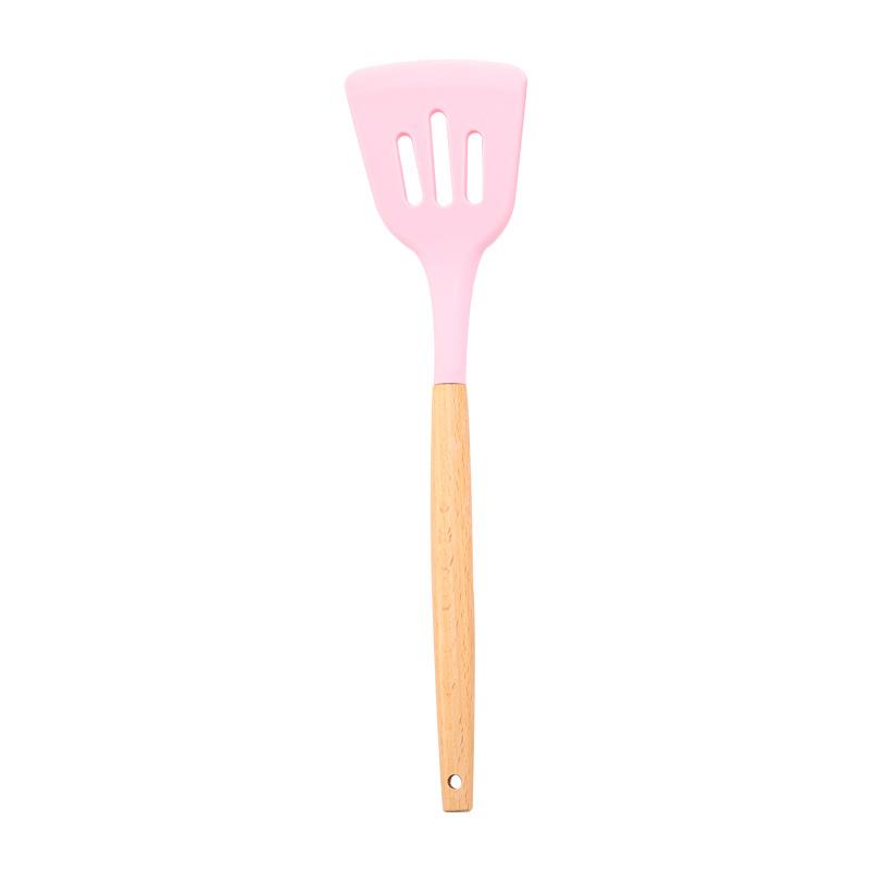 Non-Stick Silicone Slotted Spatula Turner Heat Resistant Cooking Shovel Scoop Skimmer Turner with Wooden Handle Pancakes Spatula