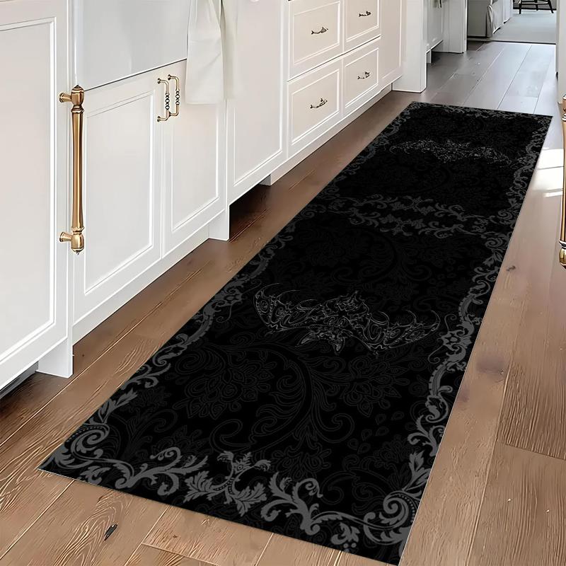 Gothic Skull  Bat Runner Area Rug Carpet Non Slip Washable Floor Mat  Doormat for Hallway Kitchen Entryway Edgy Dark Rug