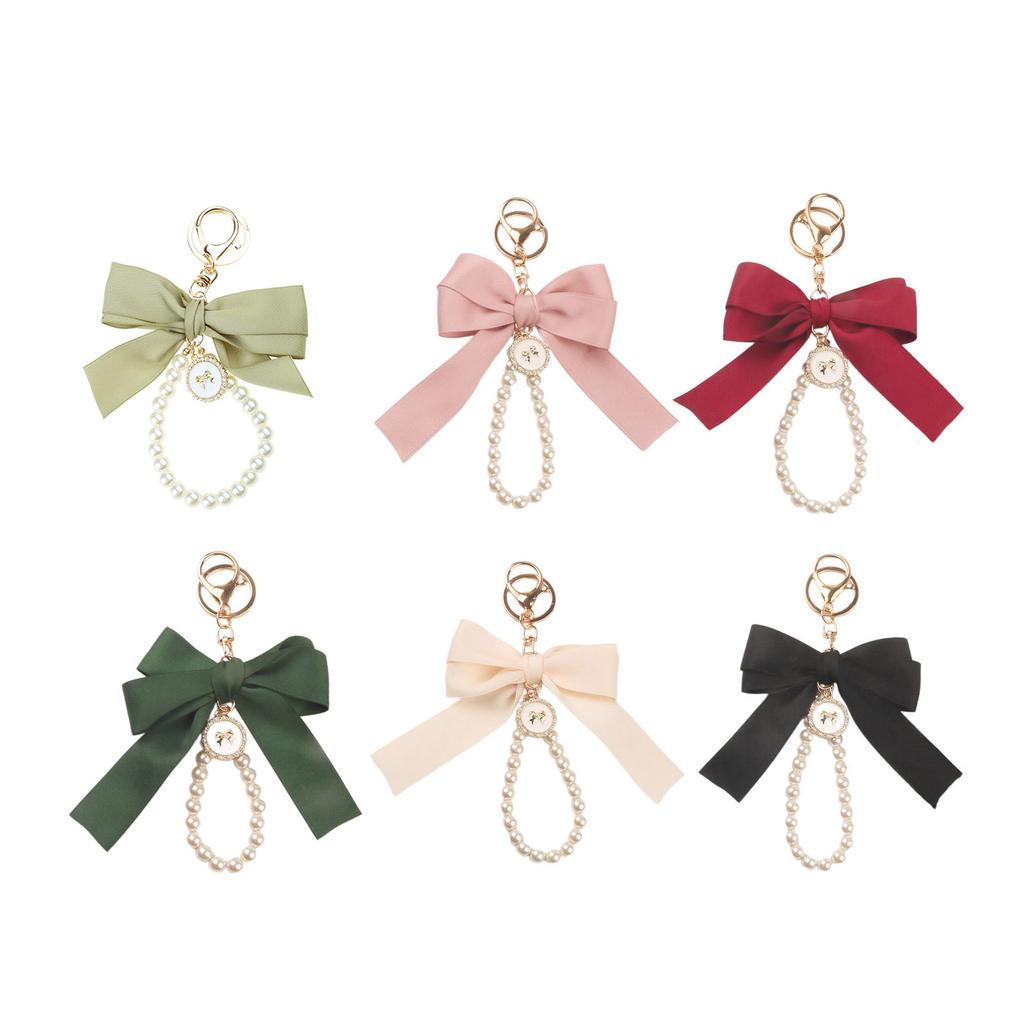 Elegant Pearl Chain Keychain with Large Ribbon Bowknot Pendant Stylish Keychain for Women and Girls Bag Decoration