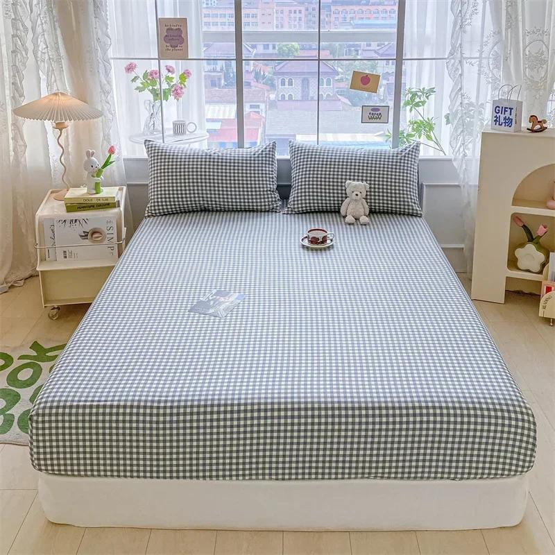 Kawaii Bear and Rabbits Printed Fitted Sheet Set Pure Cotton Cartoon Animals Mattress Cover for Kids Boys Girls Bedroom Decor