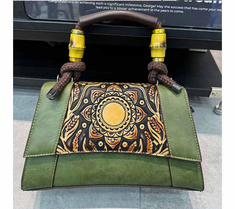 Chinese Style Retro Embossed Large Capacity High Quality Soft Durable Fashion Exquisite Lightweight Commuter Outdoor Beach Shoulder Crossbody Bag