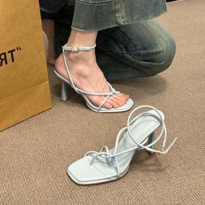 Women's Fashion Sandals Square Head Fine Heel Ankle Buckle Strap Open Toe High Heels Soft Bottom Temperament Strap Roman Shoes