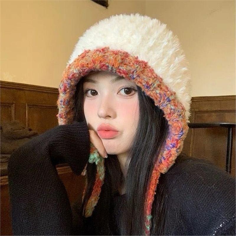 Big Head Circumference Plush Knitted Hat Children's New Thickened Warm Wool Hat Cycling Cold-proof and Small Face