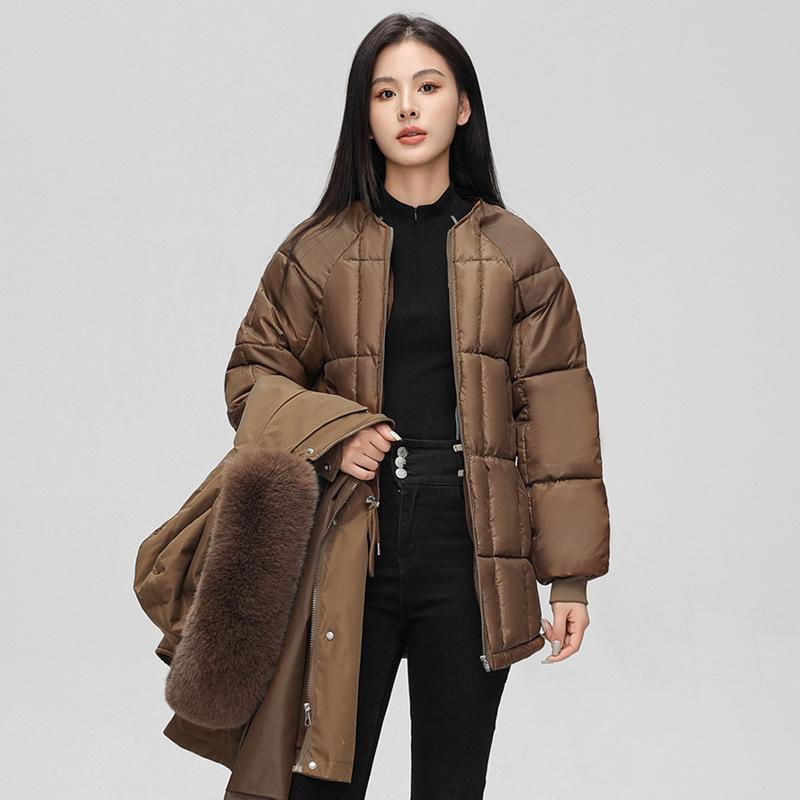 

Зимнее новое женское пальто-пирожок с капюшоном, универсальное, со съемным меховым воротником, можно носить тремя способами XXXL кофейный