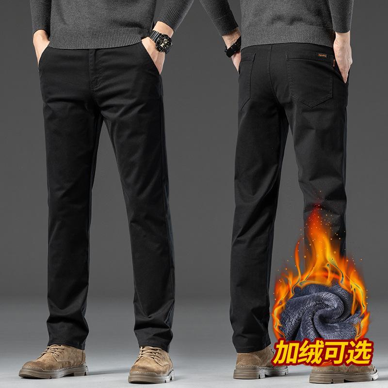2024 Autumn/Winter Men'S Plush/Regular Dark Gray Casual Pants Slim Fit Straight Tube High-End Light Luxury Business Warm Long Pants