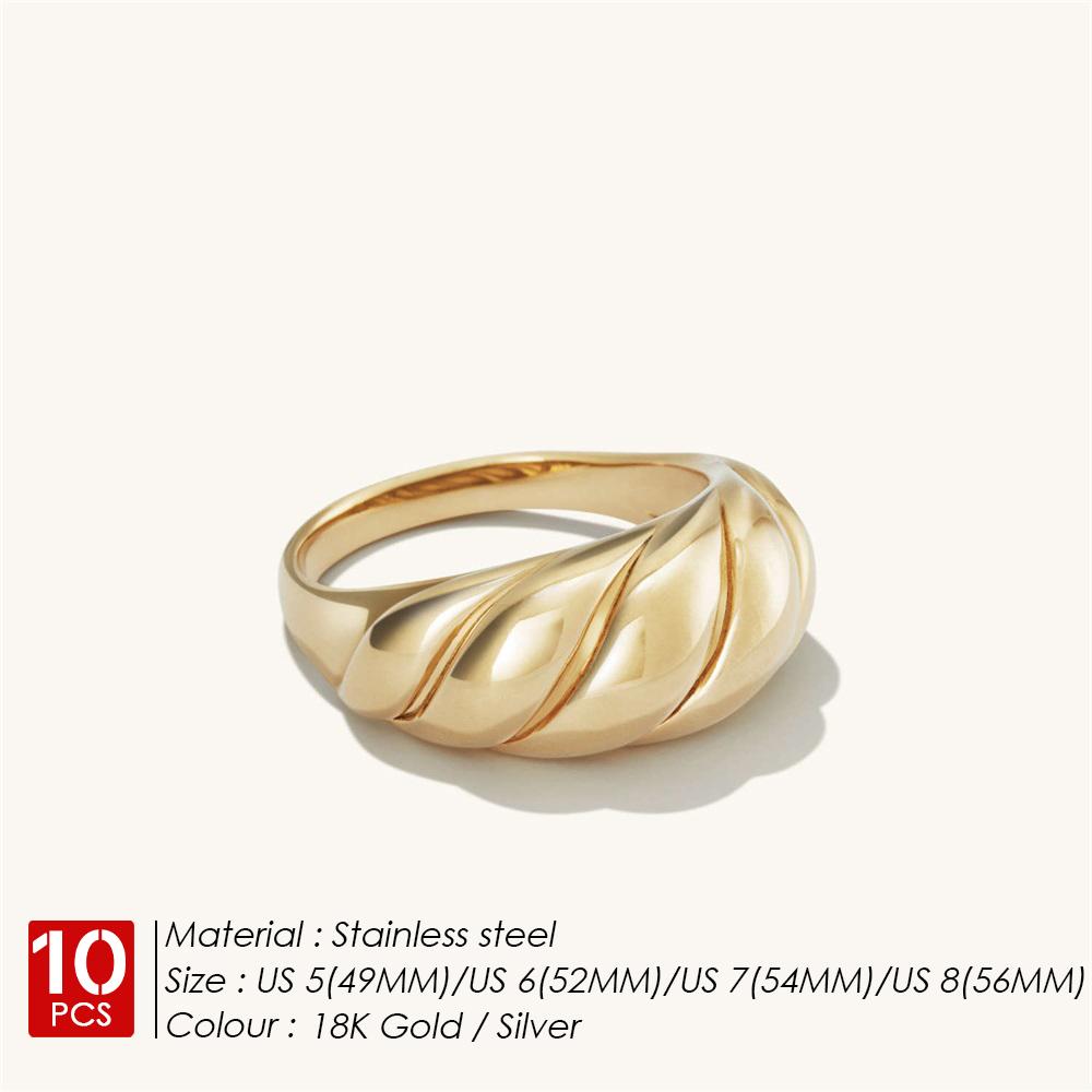 eManco 10PCS Minimalist Textured Gold-Tone Stainless Steel Rings Unisex Couple Wedding Bands Classic