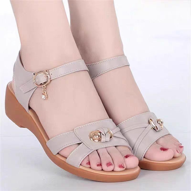 

Summer Style Wedge Sandals Women s Soft-soled Fashion Middle-aged Mother Shoes Flat-bottomed All-match Sandals 34EU/CN35