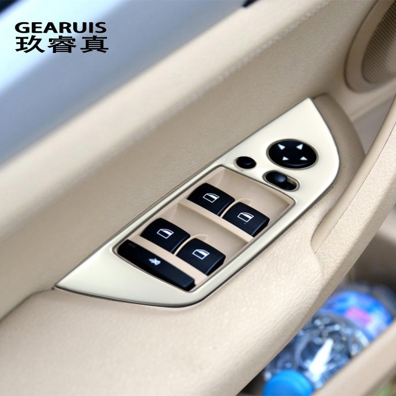 Car Styling Carbon Fiber Window Lifter Control Frame Switch Decor Armrest Panel car stickers For BMW E84 X1 Interior