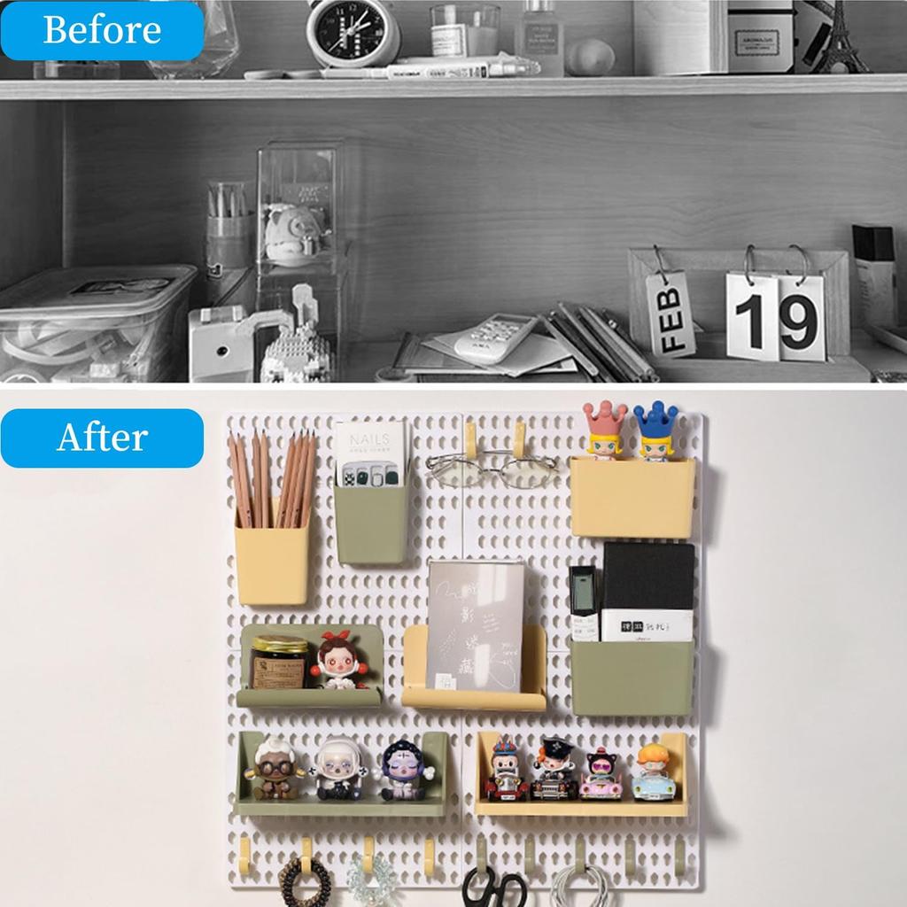 Pegboard Wall Organizer Combination Kit, Wall Organizer, Wall Mounted Peg Board Display Panels for Home and Office