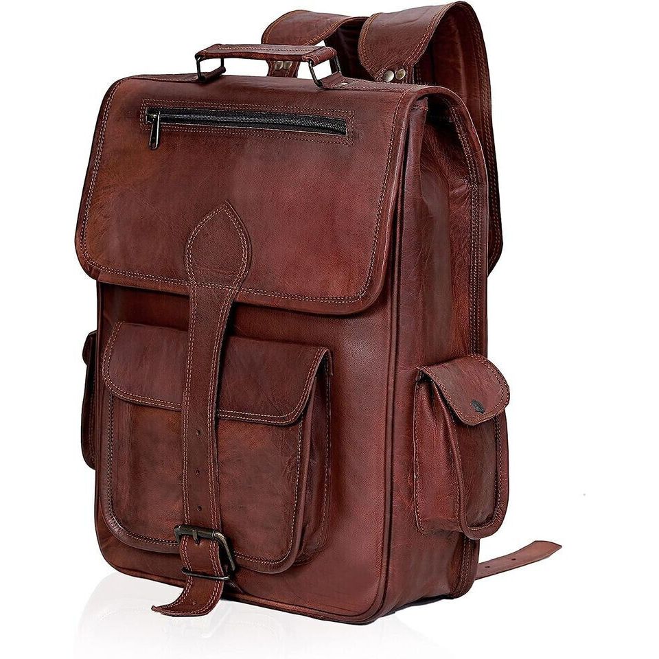 Reiseryggsekk ekte geitskinn stor vintage ryggsekk for menn Laptop treningsveske