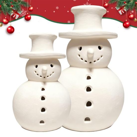 Light Up Snowman Christmas Decor LED Lighted Handmade White Snowman Figurine Winter Rustic Tabletop Ornaments for Holiday Home Decor