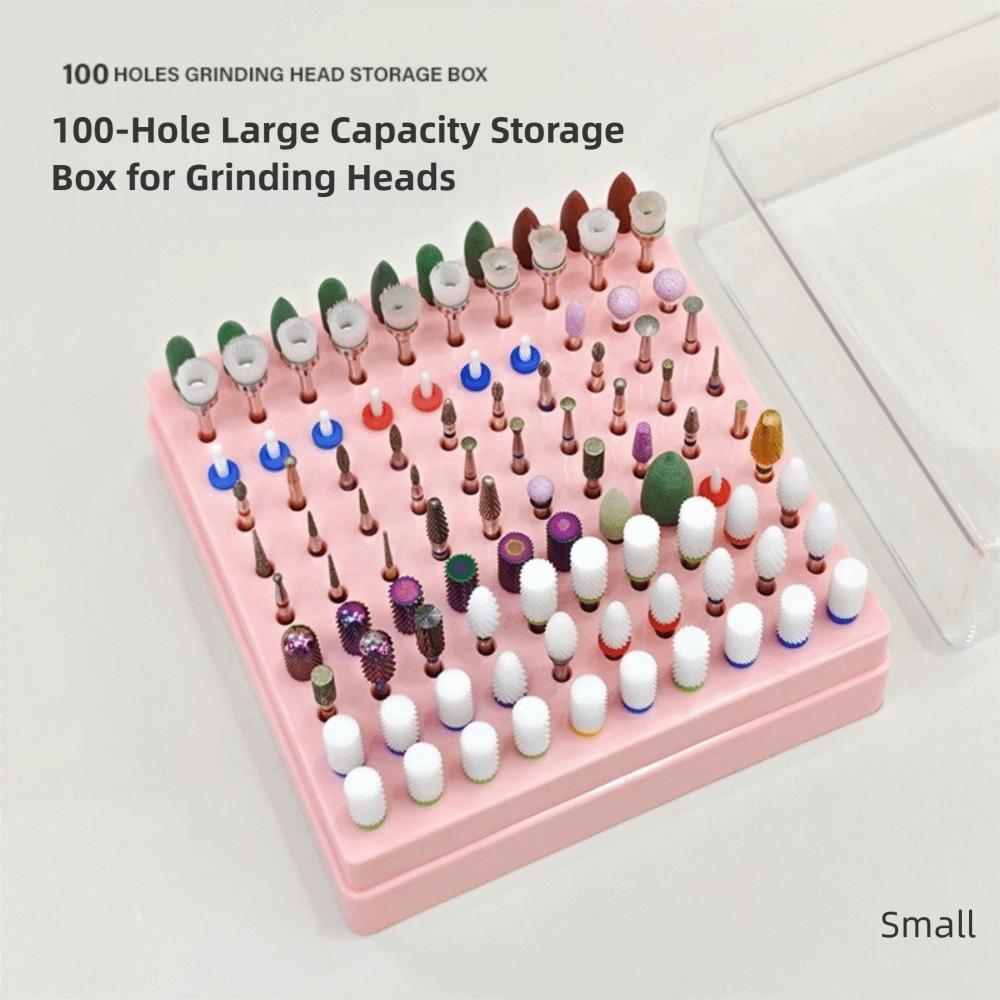 100 Holes Nail Art Drill Storage Box Dustproof Grinding Polish Head Holder Nail Art Supplies