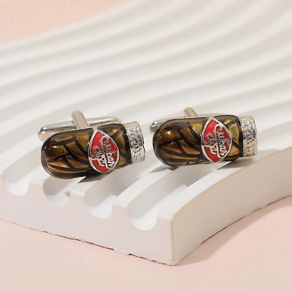 New fun cigar-shaped French cufflinks with a baked enamel finish, suitable for both business and casual occasions, featuring alloy cufflink studs.