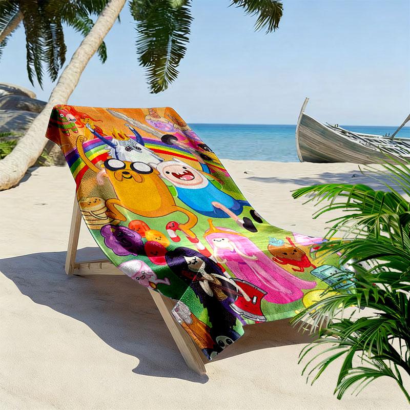 Adventure Time Print Beach Towel, Large Soft Quick Dry Towel for Beach Camping Swimming