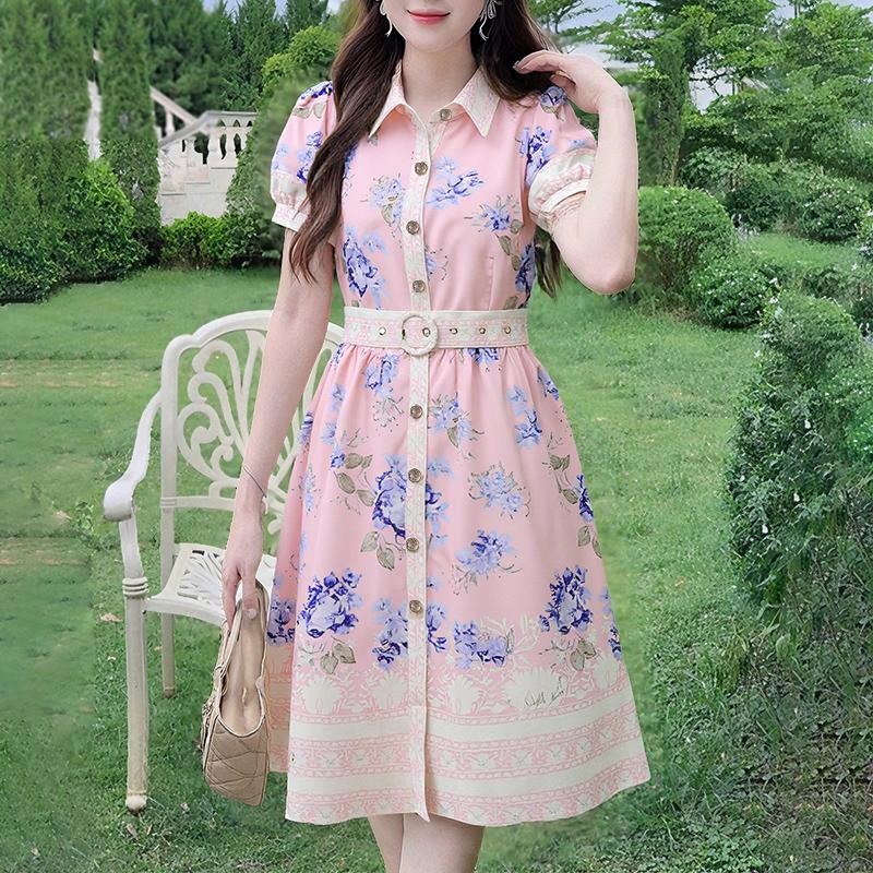 ZANZEA Women Turn Down Collar Summer Short Sleeve Casual Print Dress