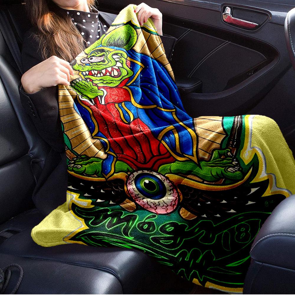 1pc Rat Fink,Virgin Mary,Tattoo ArtTheme Digital Printed Flannel Blanket, Super Soft Plush Fleece Bed Cover, Multi-Function Four Seasons Hyp