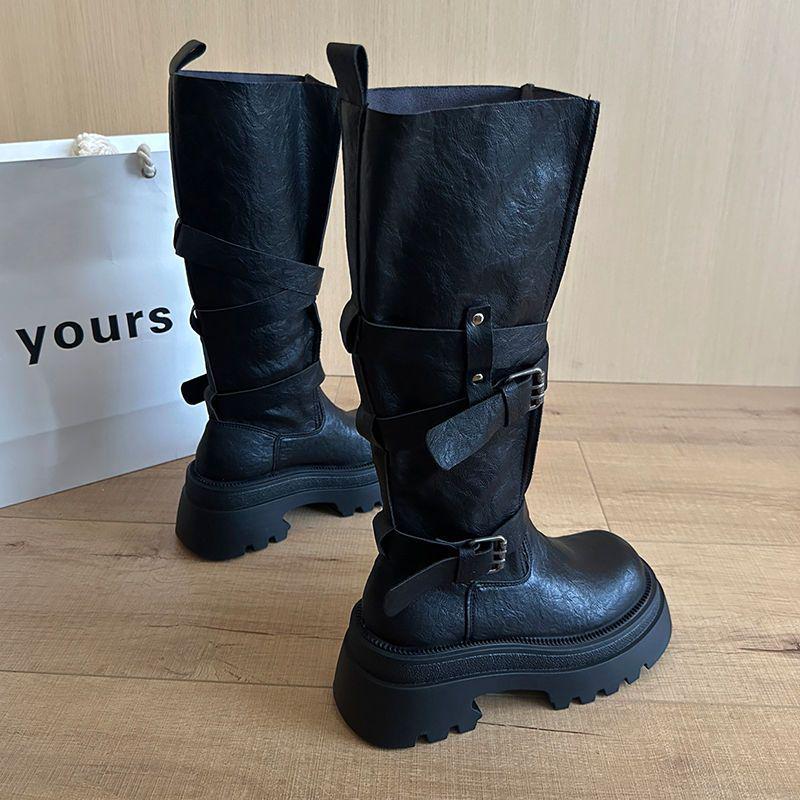 2025 Women's High-Top Over-the-Knee Knight Boots – Versatile Buckle, Thick-Soled, Autumn Style