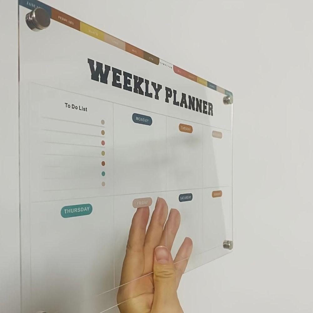 Transparent Magnetic Acrylic Weekly Planner Refrigerator Magnet Monthly Calendar Memo Kitchen