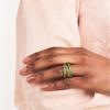 Glossy Shine Green Cubic Zirconia Stainless Steel Gold Color 3 Links Ring Trendy Gold Plated Waterproof Daily Versatile Jewelry