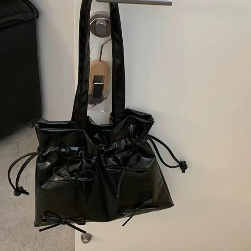 Korean Niche Designer Style Pleated Drawstring Bucket Bag Tote Bag Sweet Bowknot Handheld Underarm Shoulder Bag