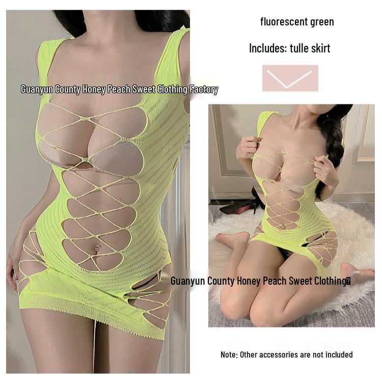 Seductive Christmas Uniform: Open-Crotch Lingerie Set with Fishnet Stockings for New Year Temptation