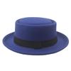 Flat Top Fedoras Jazz Hats For Women Men Solid Color Imitation Woolen Jazz Cap British Style Wide Brim Ladies Bowler Hats Fedora