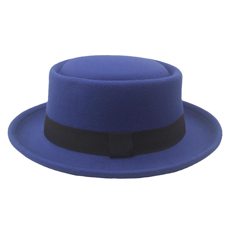 Flat Top Fedoras Jazz Hats For Women Men Solid Color Imitation Woolen Jazz Cap British Style Wide Brim Ladies Bowler Hats Fedora