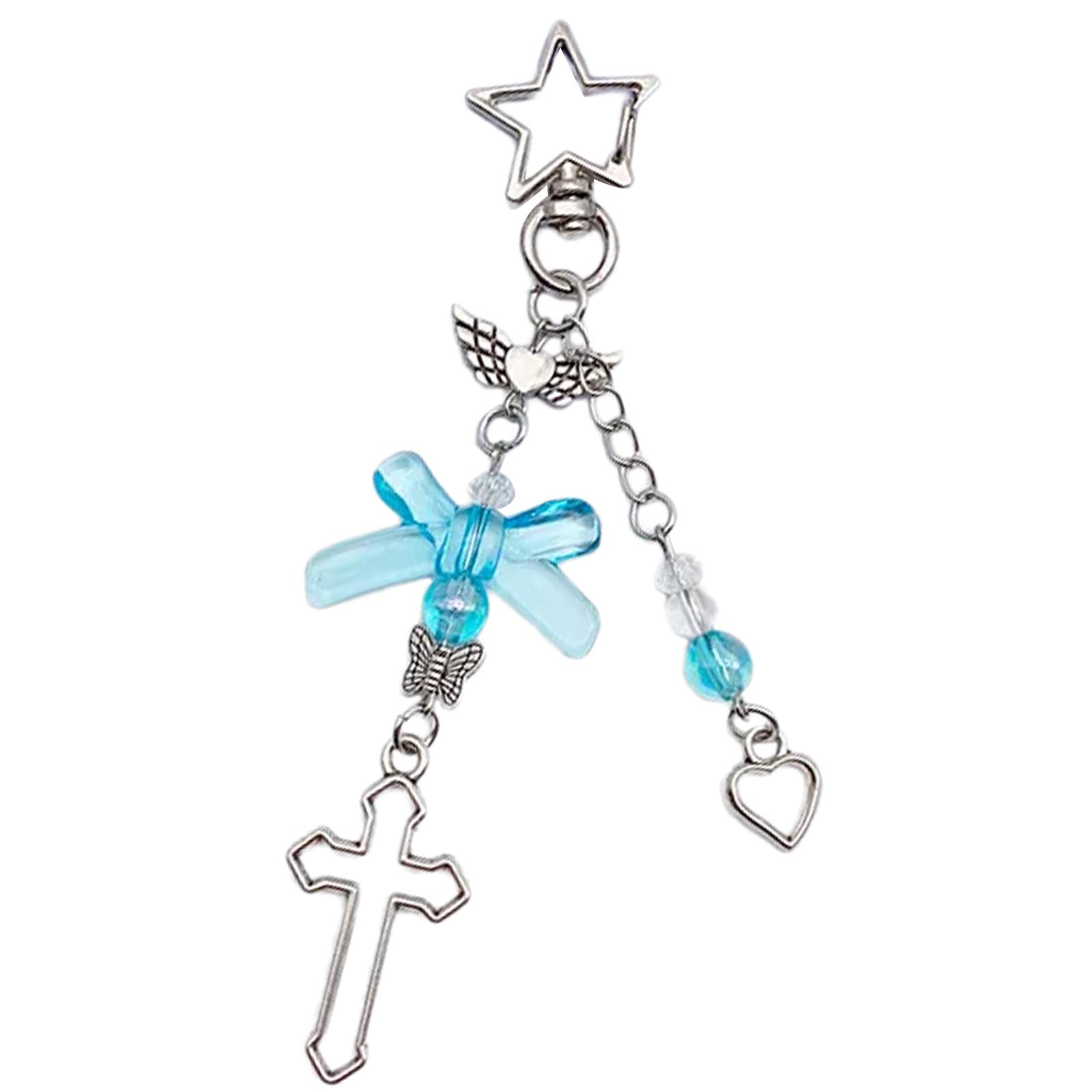 

Брелок ручной работы с цветным бантом, бисером, телефоном, подвеской в виде крестиков, брелок для женщин, девочек, сумочки, рюкзака