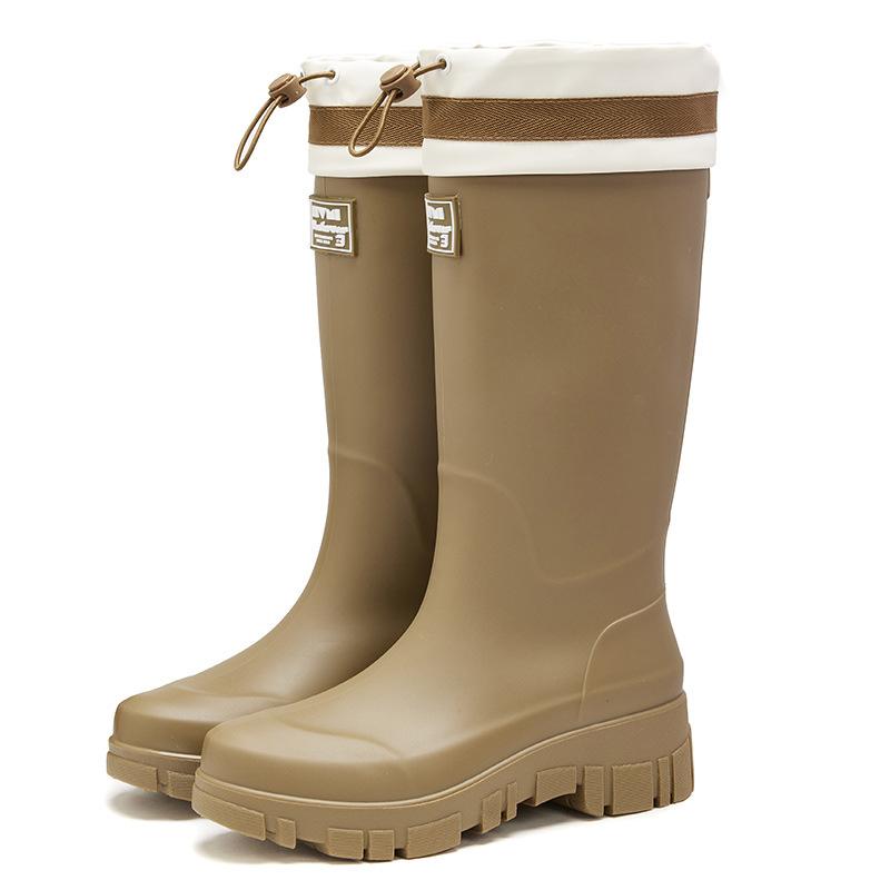 New Heightened Bundle Middle Tube Long Rain Boots Women's Waterproof, Non-slip and Wear-resistant Outer Shoes Kitchen Work Sleeve Women's Shoes