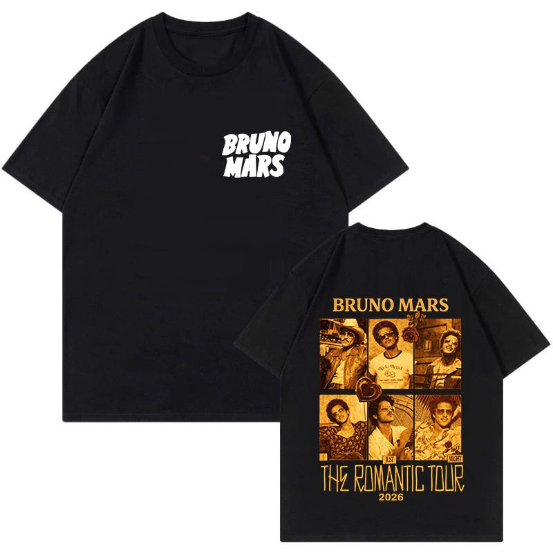2026 Hot Sale Men Women Fashion Short Sleeve Tshirt Graphic Print T-shirt Vintage Bruno Mars The Romantic Tour 2026 T Shirt Streetwear Clothes Top