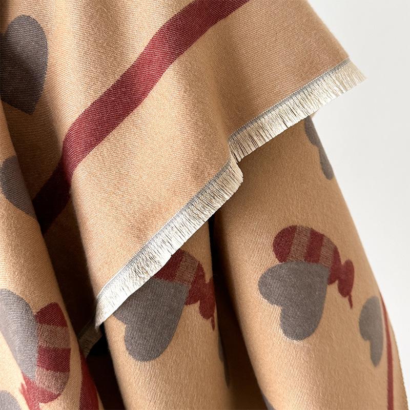 Versatile Heart-Shaped Double-Sided Warm Imitation Cashmere Scarf Women'S Air Conditioner Shawl With Imitation Wool Scarf