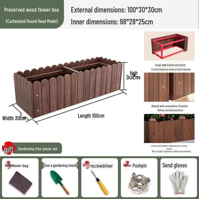 Carbonized Wood Outdoor Planter Box – Antiseptic Rectangular Flower Trough for Home, Courtyard, or Balcony.