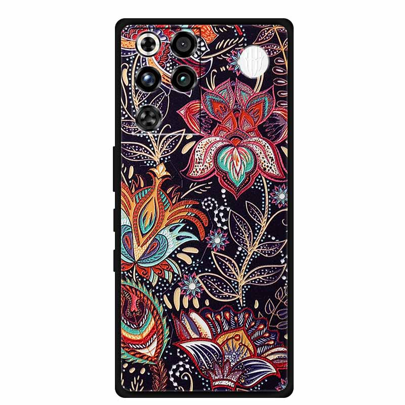 For ZTE Nubia RedMagic 11 Pro 5G Case 3D Emboss Flowers Relief Soft Black Silicone Back Cover For ZTE Nubia RedMagic 11Pro Funda