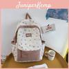 Color Blocked Flower Pattern Letter Decor Student Casual Backpack For Casual Travel
