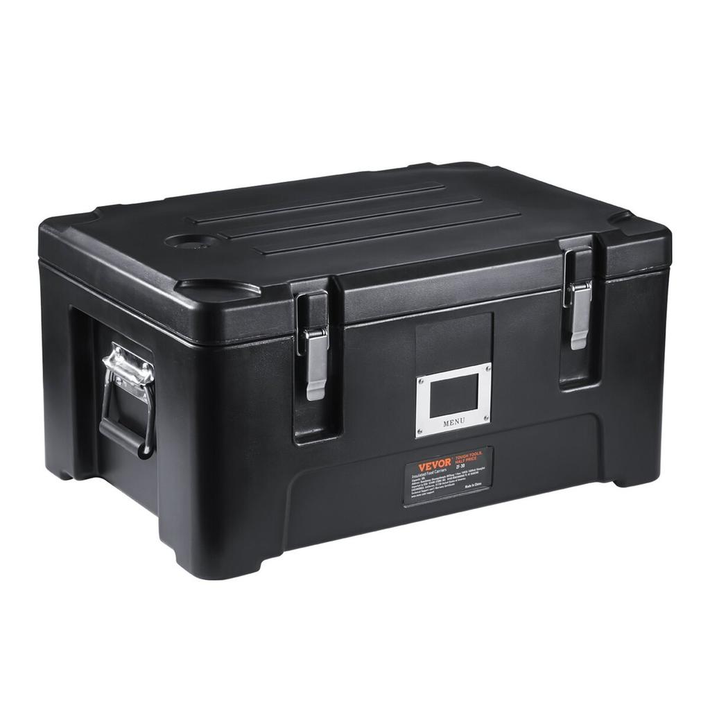 Insulated Food Pan Carrier, 36Qt Capacity, Stackable Catering Hot Box with 3 Stainless Steel Pans, Top Load LLDPE Food Warmer with Elastic Side