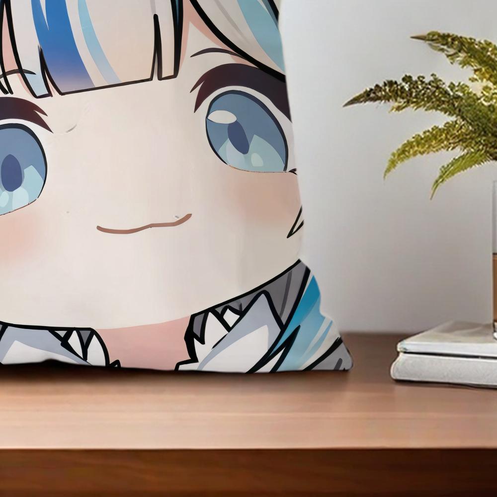 Cute Gawr Gura Vtuber Q Version kawaii cushion cover For Bedroom Car Coffee Shop Soft Living Room Sofa Decorative Pillow Case