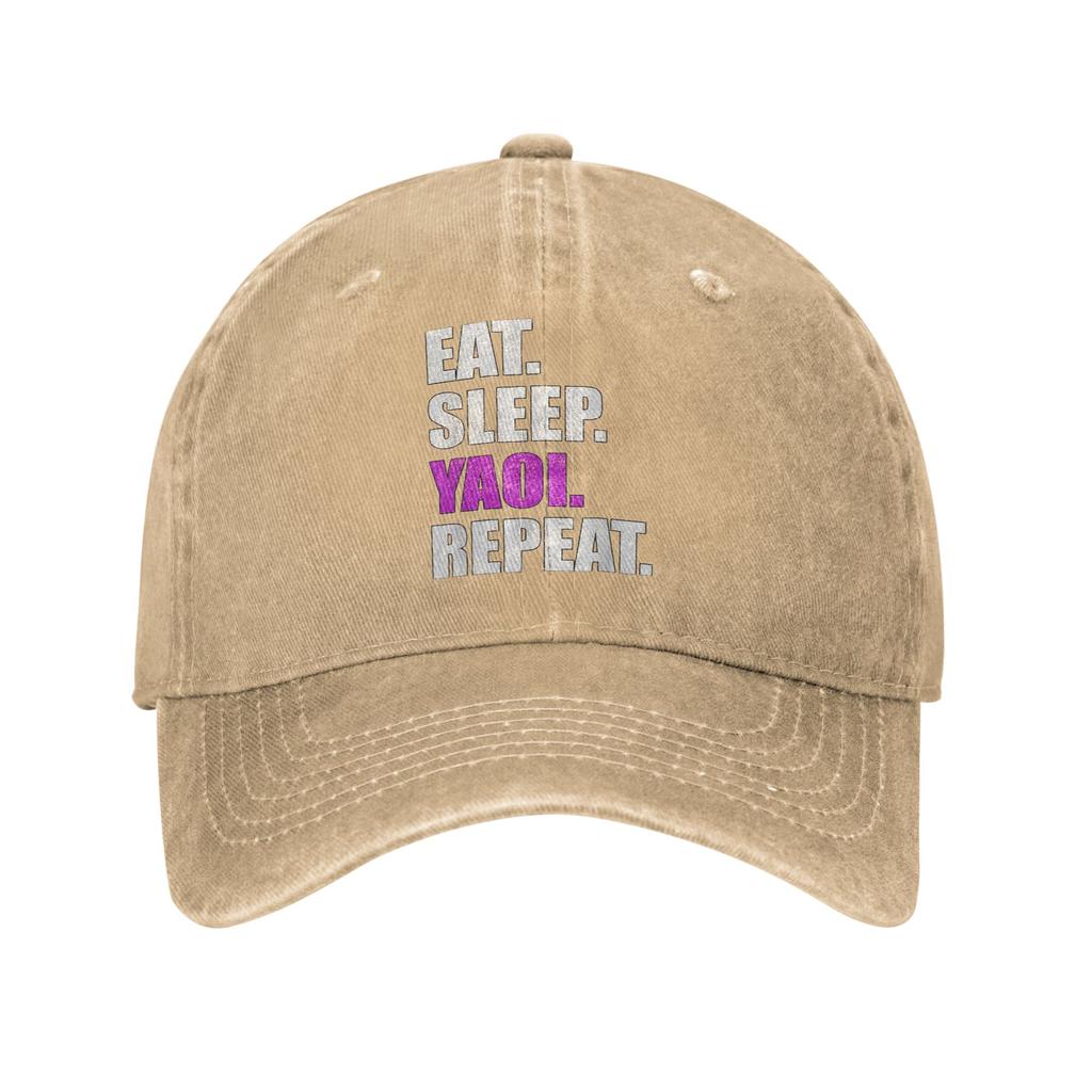 Eat Sleep Yaoi Repeat Washed Baseball Cap  Streetwear Sun Hip Hop Hats Summer Unisex-Teens Tennis Skate Snapback Cap